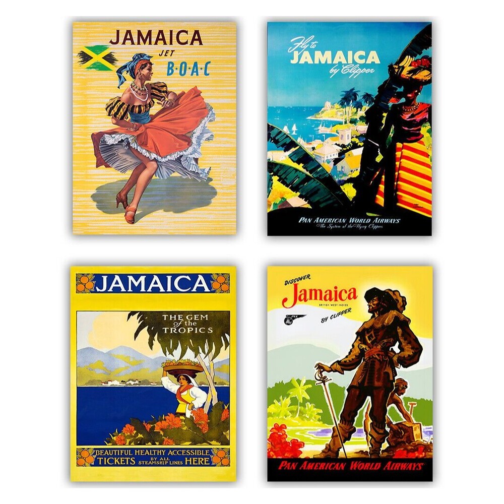 Vintage Jamaica Travel Poster Prints Set of 4 Wall Art | Unframed 8x10